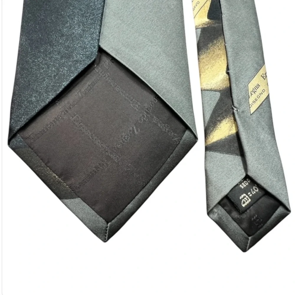 Ermenegildo‎ Zegna Silk Tie Geometric Gray Old Money Eclectic Grandpa Vtg 90's